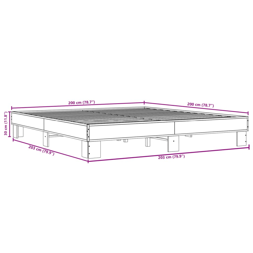 Bedframe bewerkt hout metaal bruin eikenkleur 200x200 cm