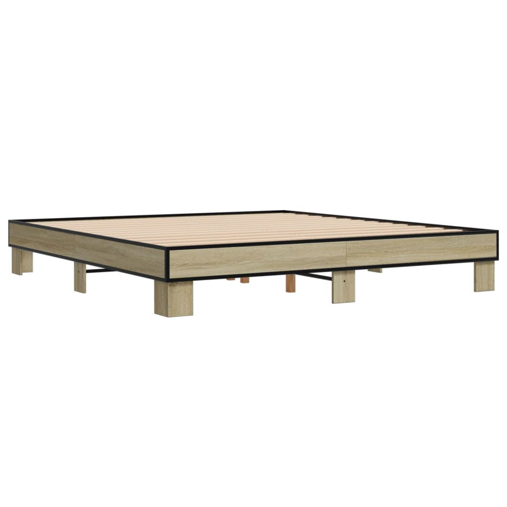 Bedframe bewerkt hout metaal sonoma eikenkleurig 160x200 cm