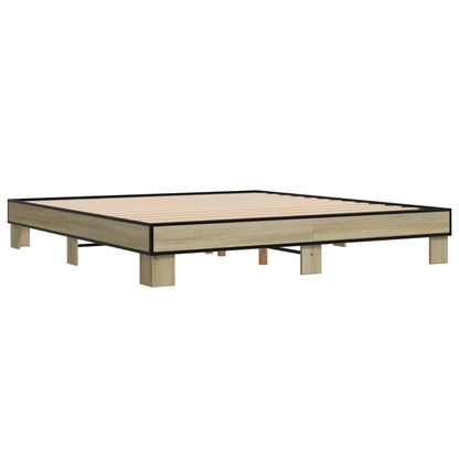 Bedframe bewerkt hout metaal sonoma eikenkleurig 160x200 cm