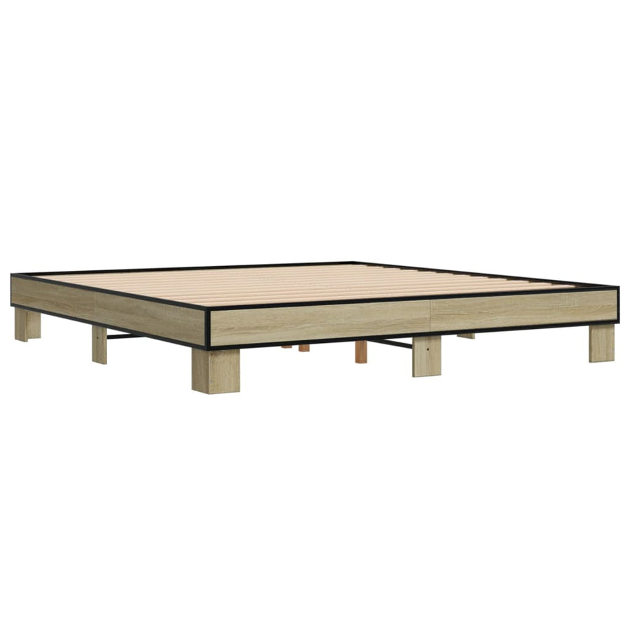 Bedframe bewerkt hout metaal sonoma eikenkleurig 160x200 cm