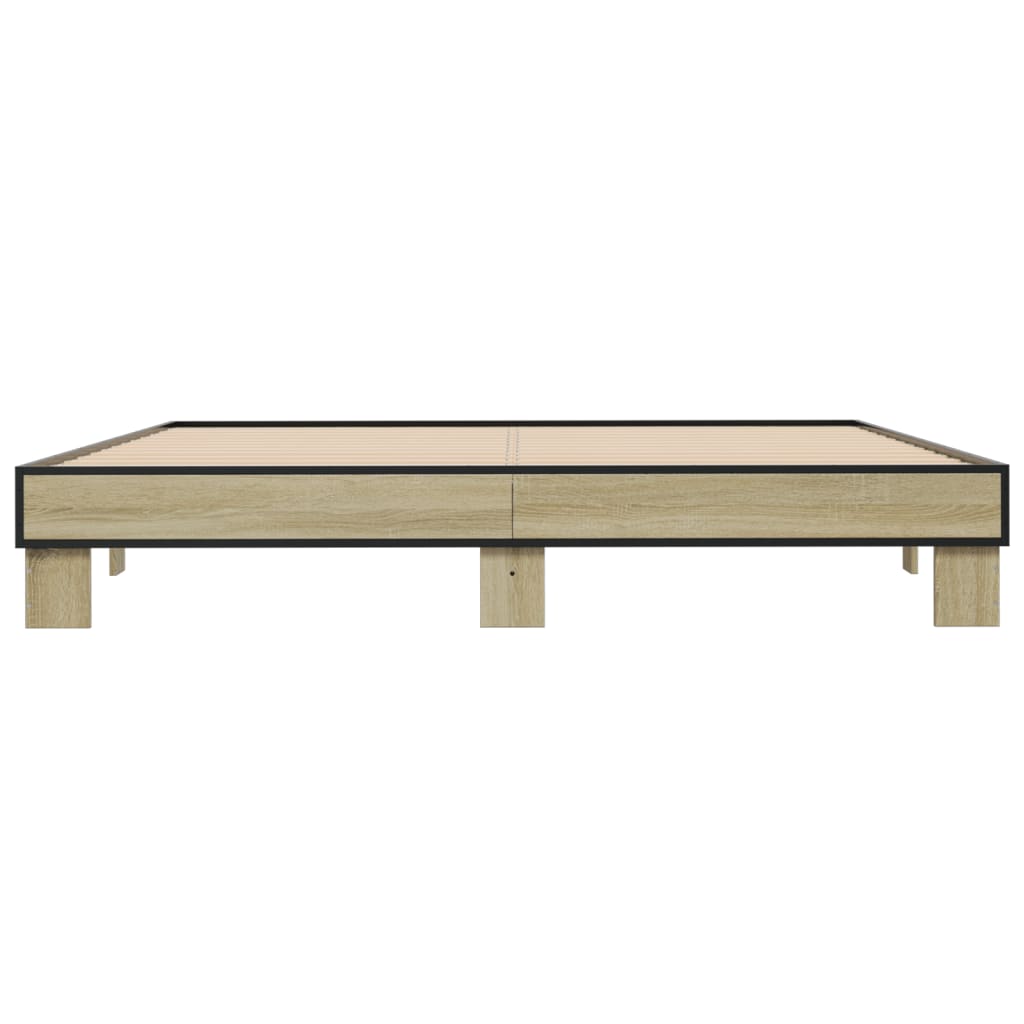 Bedframe bewerkt hout metaal sonoma eikenkleurig 160x200 cm