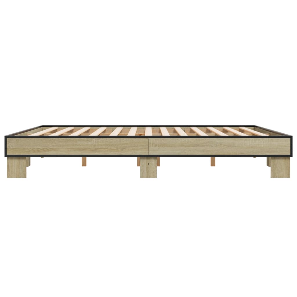 Bedframe bewerkt hout metaal sonoma eikenkleurig 160x200 cm