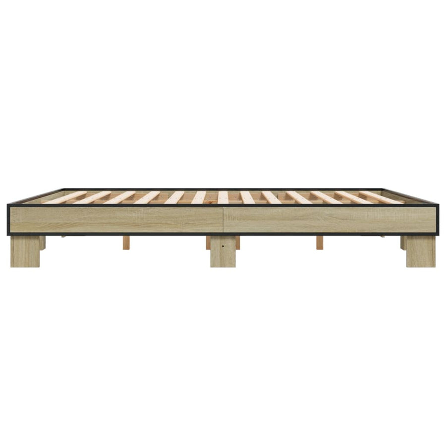 Bedframe bewerkt hout metaal sonoma eikenkleurig 160x200 cm