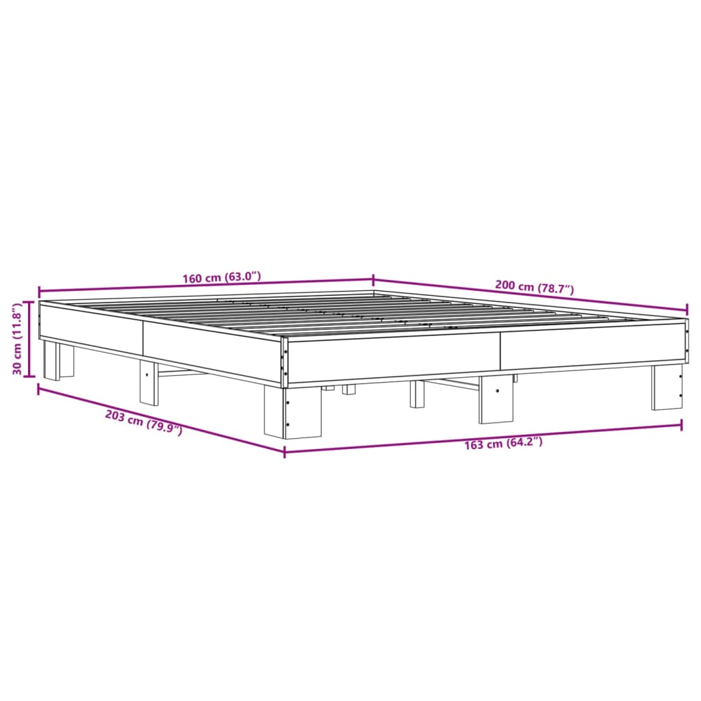 Bedframe bewerkt hout metaal sonoma eikenkleurig 160x200 cm