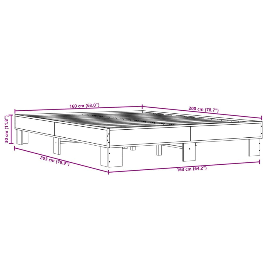 Bedframe bewerkt hout metaal sonoma eikenkleurig 160x200 cm