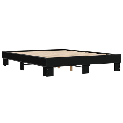 Bedframe bewerkt hout metaal zwart 150x200 cm