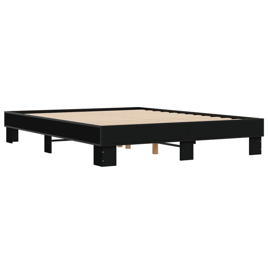 Bedframe bewerkt hout metaal zwart 150x200 cm