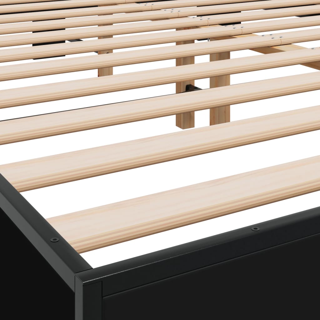 Bedframe bewerkt hout metaal zwart 150x200 cm