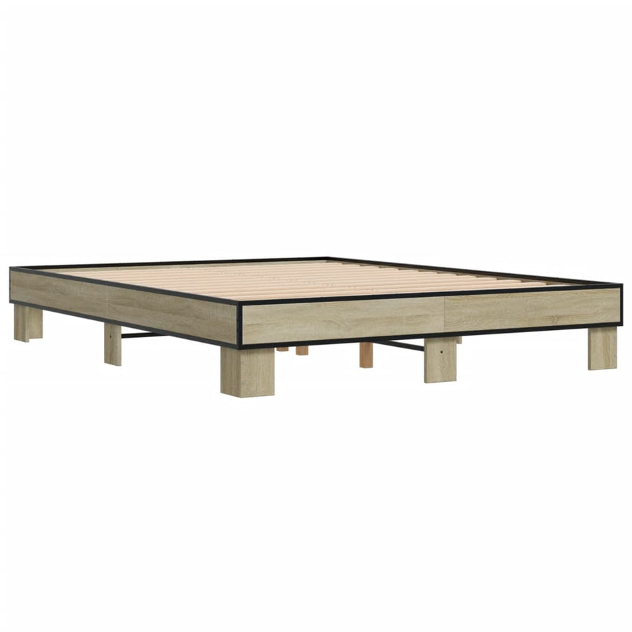 Bedframe bewerkt hout metaal sonoma eikenkleurig 150x200 cm