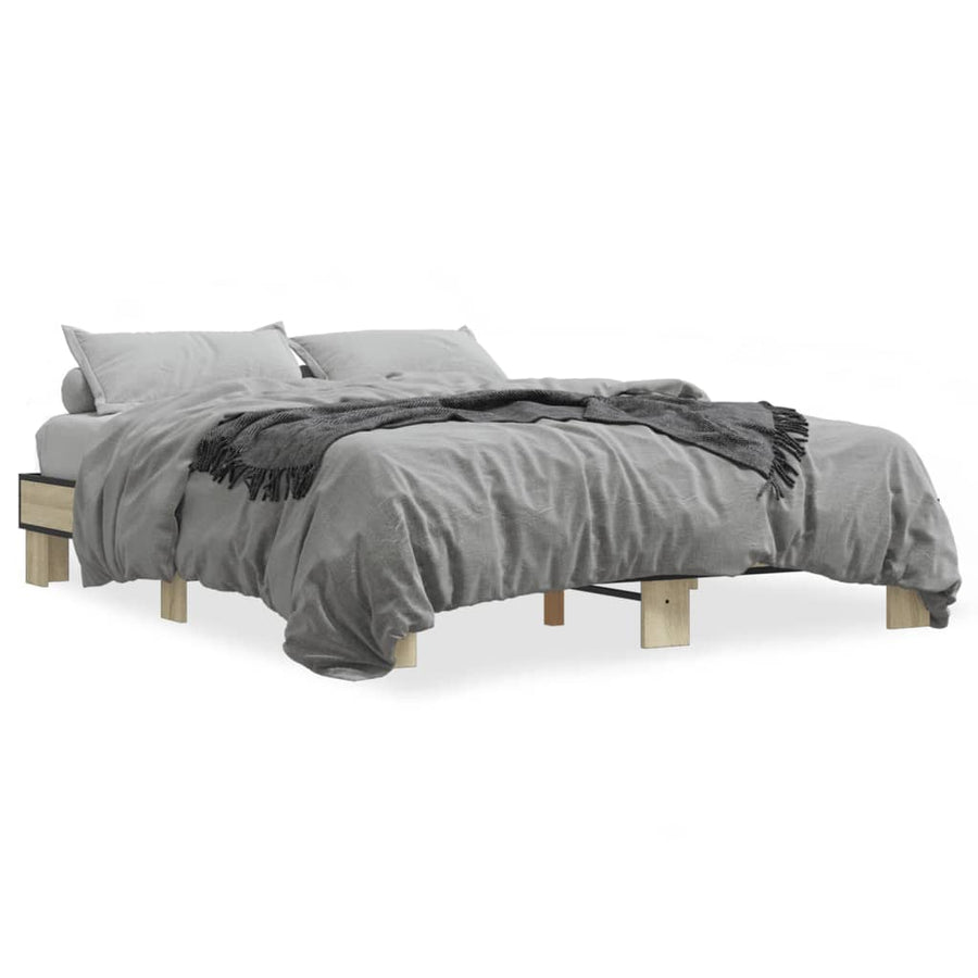 Bedframe bewerkt hout metaal sonoma eikenkleurig 150x200 cm