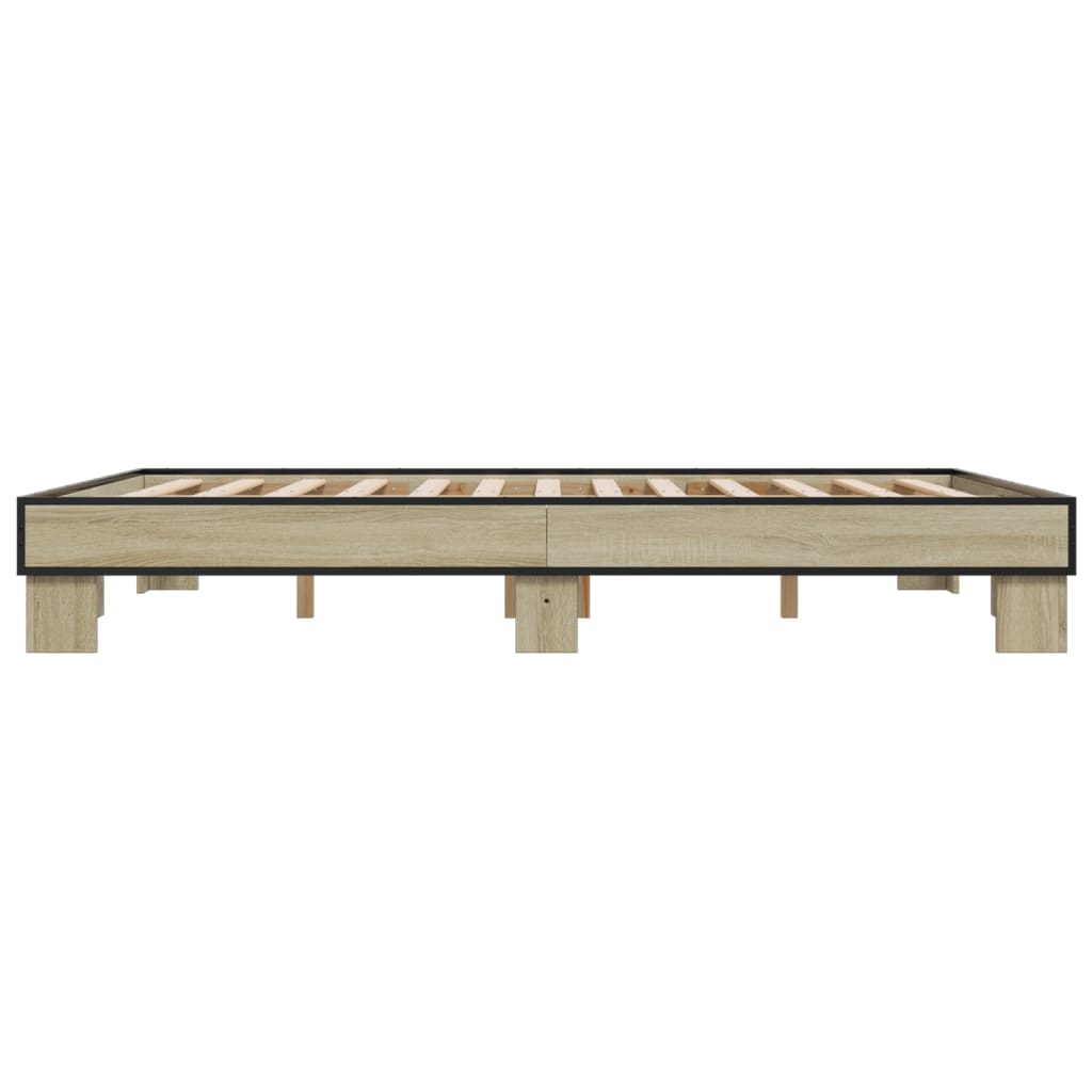 Bedframe bewerkt hout metaal sonoma eikenkleurig 150x200 cm