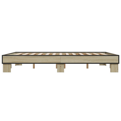 Bedframe bewerkt hout metaal sonoma eikenkleurig 150x200 cm