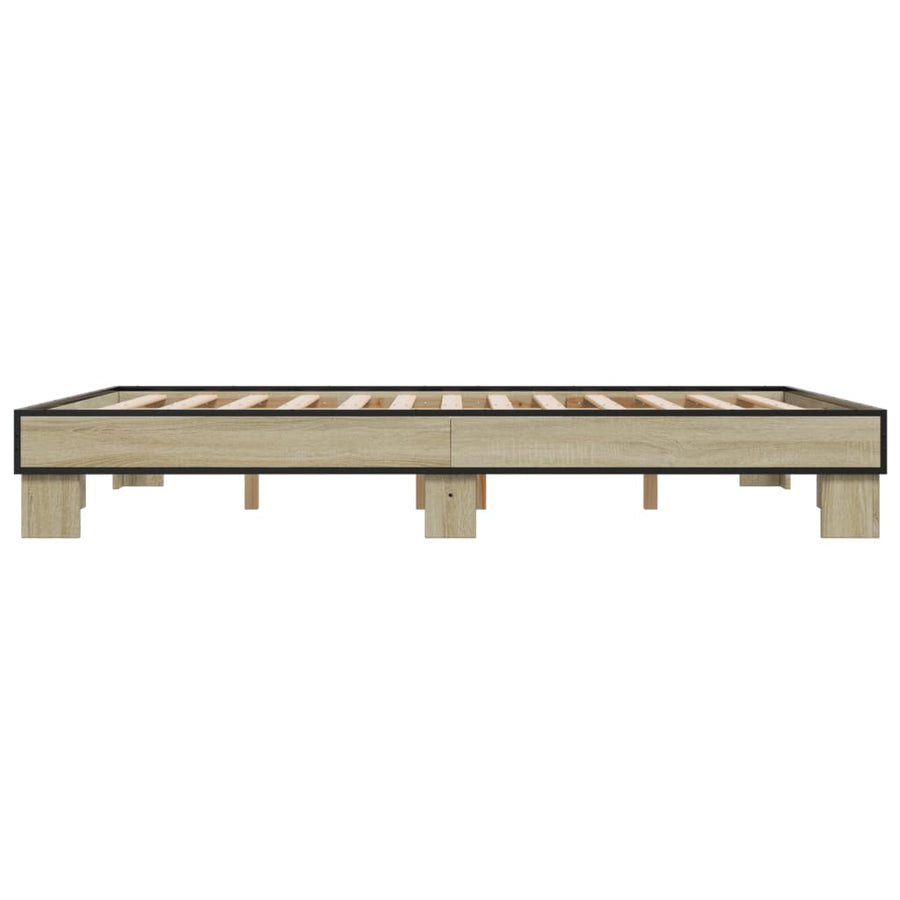 Bedframe bewerkt hout metaal sonoma eikenkleurig 150x200 cm
