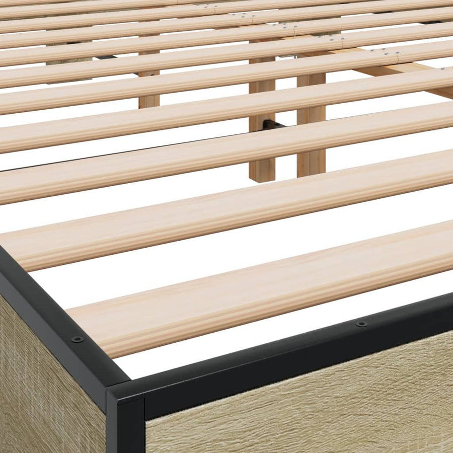 Bedframe bewerkt hout metaal sonoma eikenkleurig 150x200 cm