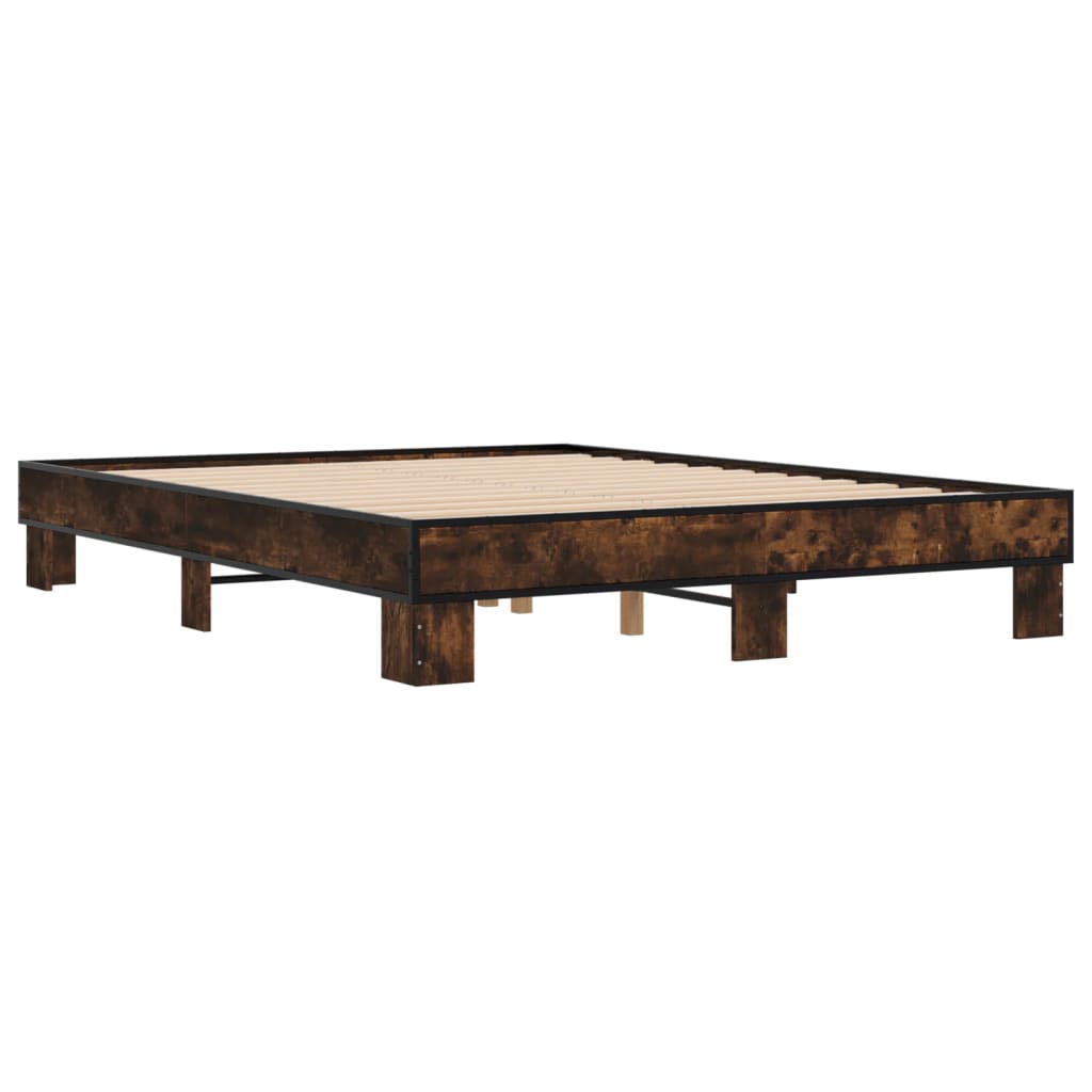 Bedframe bewerkt hout metaal gerookt eikenkleurig 150x200 cm