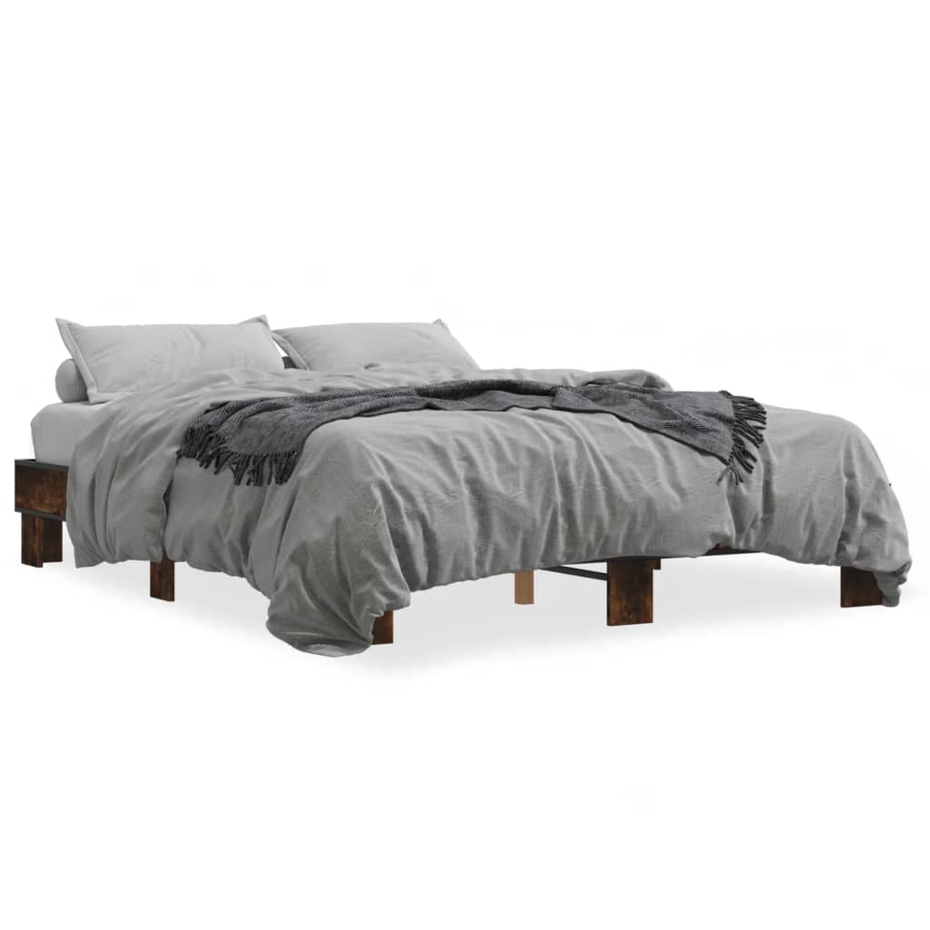 Bedframe bewerkt hout metaal gerookt eikenkleurig 150x200 cm