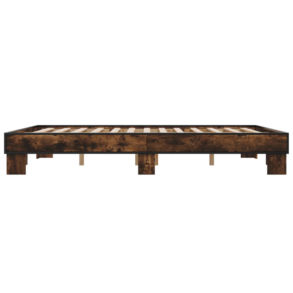 Bedframe bewerkt hout metaal gerookt eikenkleurig 150x200 cm