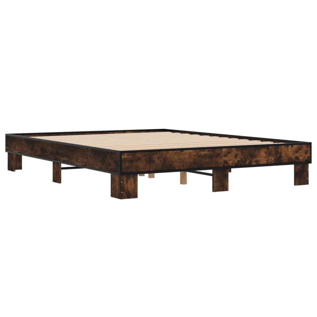 Bedframe bewerkt hout metaal gerookt eikenkleurig 150x200 cm