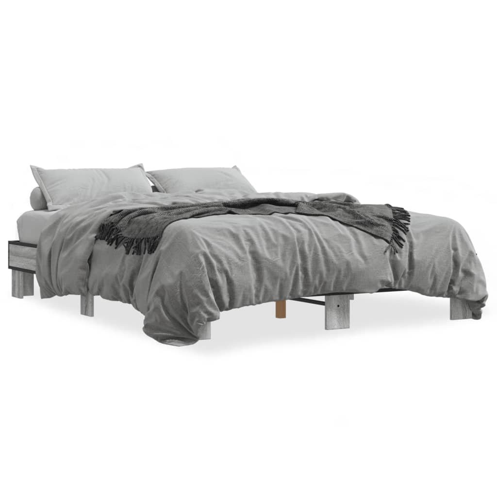 Bedframe bewerkt hout metaal grijs sonoma eiken 150x200 cm