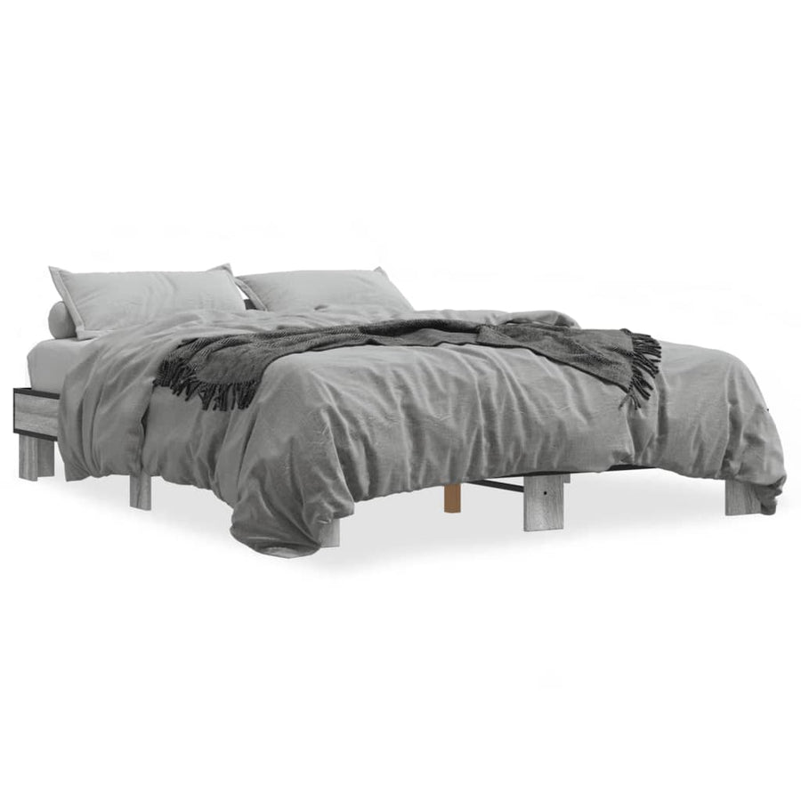 Bedframe bewerkt hout metaal grijs sonoma eiken 150x200 cm