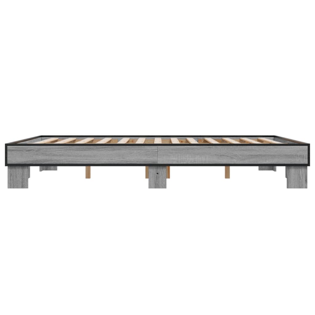 Bedframe bewerkt hout metaal grijs sonoma eiken 150x200 cm