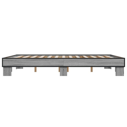 Bedframe bewerkt hout metaal grijs sonoma eiken 150x200 cm