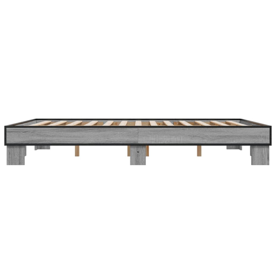 Bedframe bewerkt hout metaal grijs sonoma eiken 150x200 cm