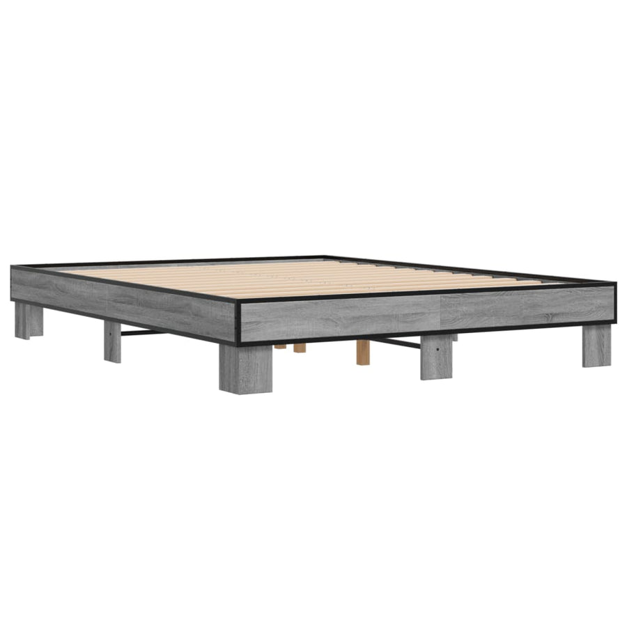 Bedframe bewerkt hout metaal grijs sonoma eiken 150x200 cm