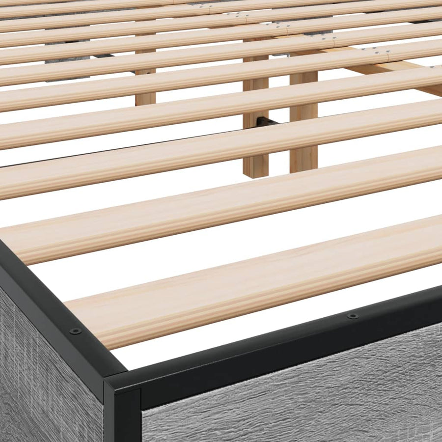 Bedframe bewerkt hout metaal grijs sonoma eiken 150x200 cm