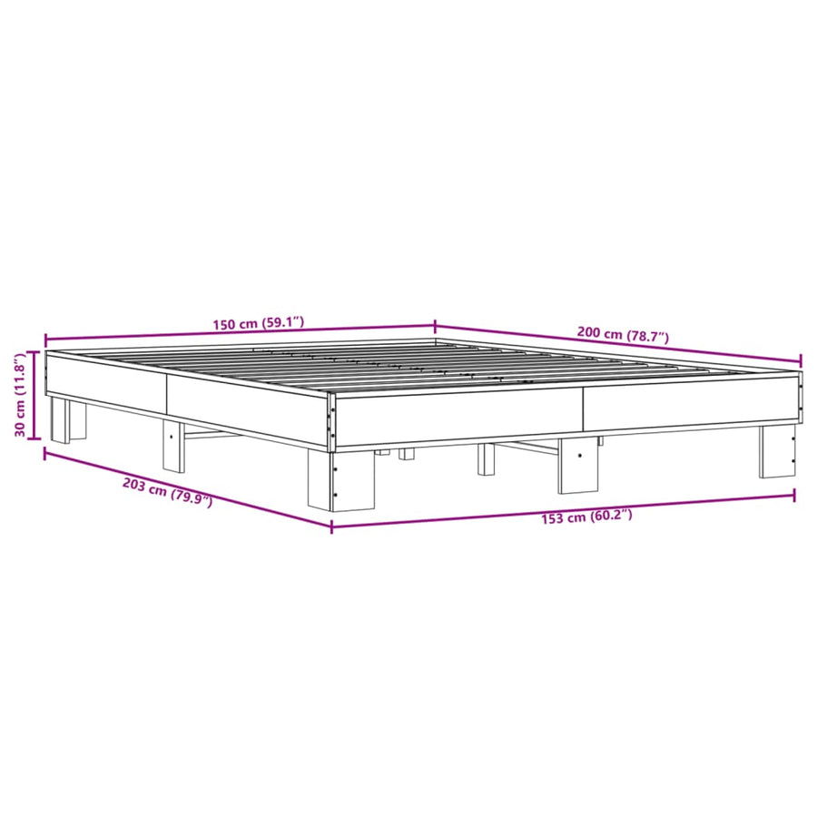 Bedframe bewerkt hout metaal grijs sonoma eiken 150x200 cm
