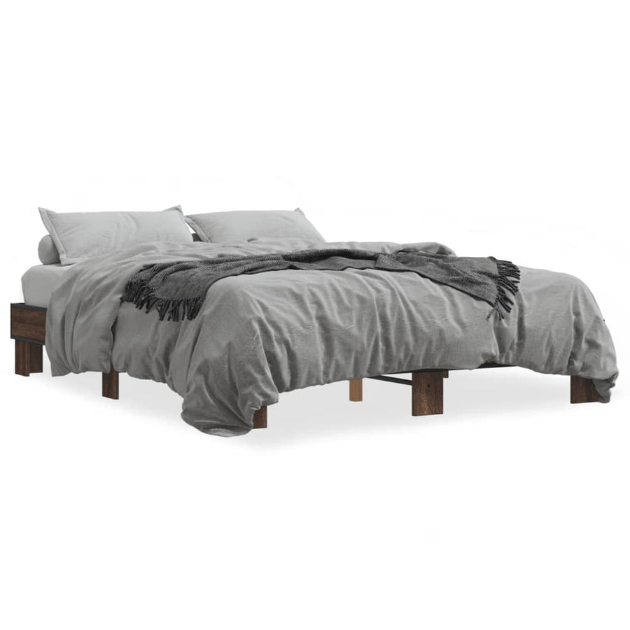 Bedframe bewerkt hout metaal bruin eikenkleur 150x200 cm