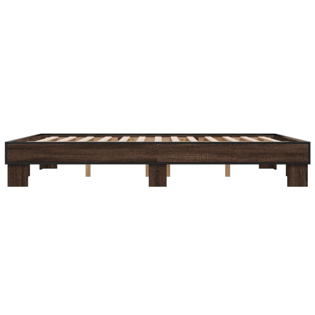 Bedframe bewerkt hout metaal bruin eikenkleur 150x200 cm