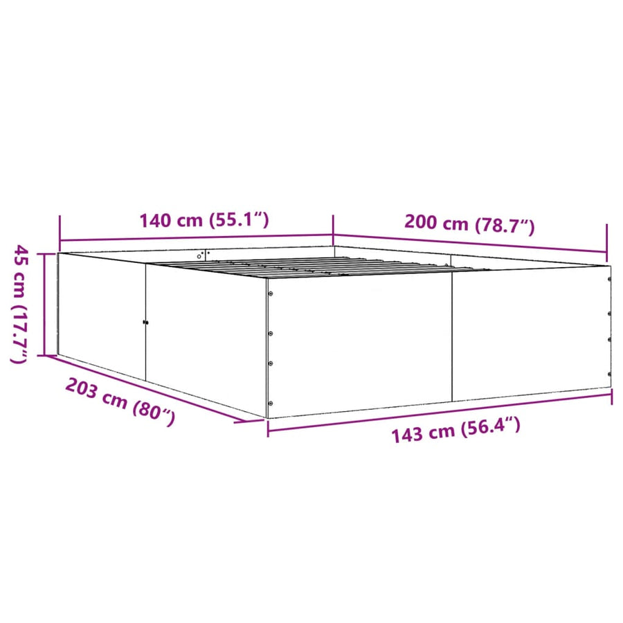 Bedframe bewerkt hout wit 140x200 cm