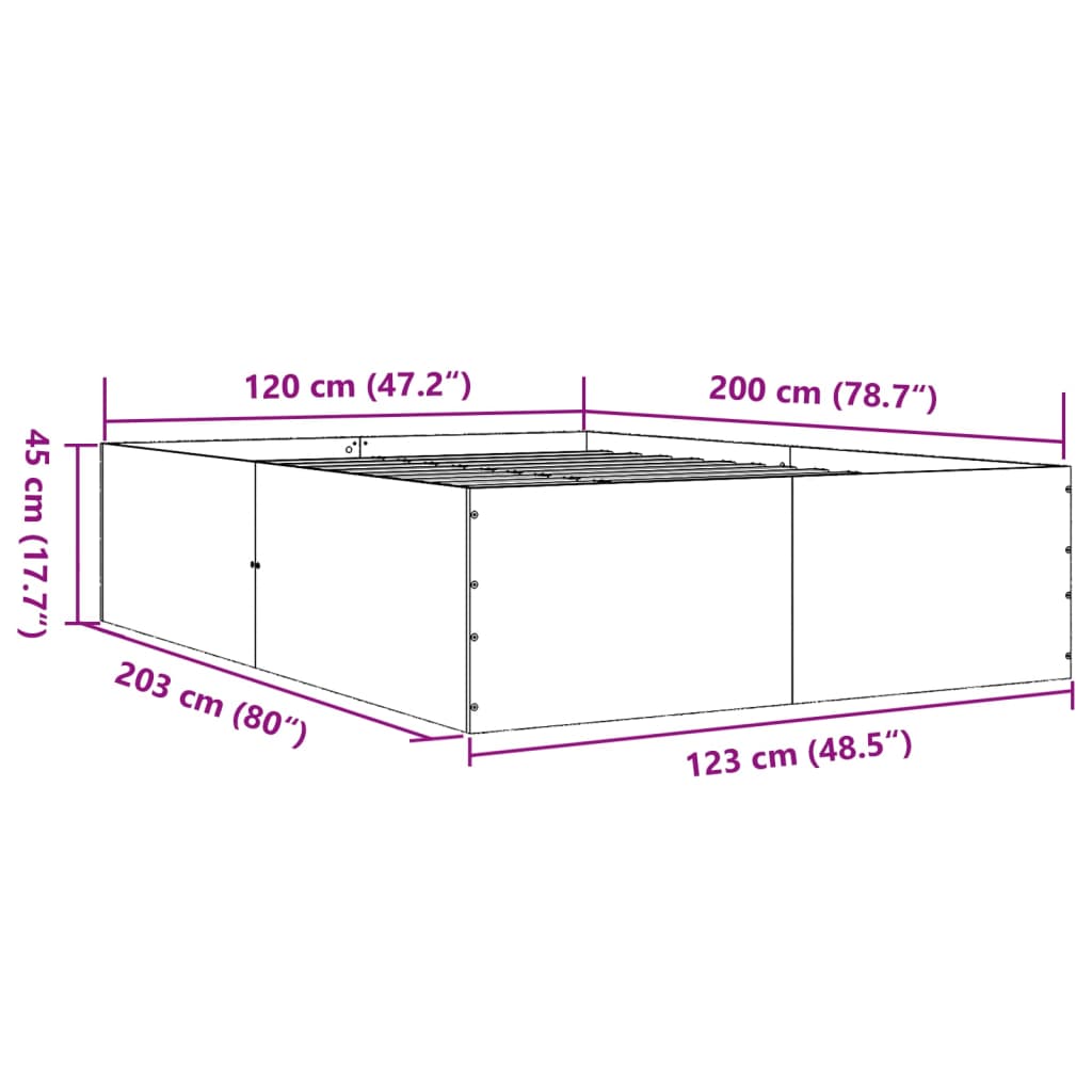 Bedframe LED massief hout wit 120x200 cm