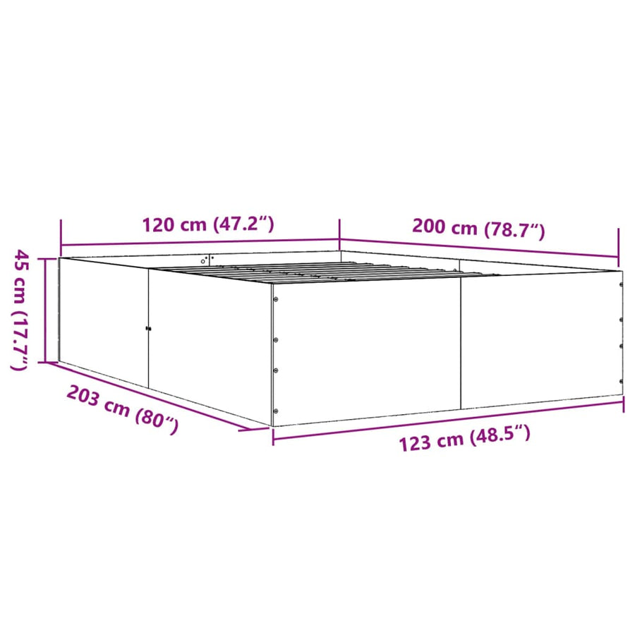 Bedframe bewerkt hout bruin eikenkleur 120x200 cm