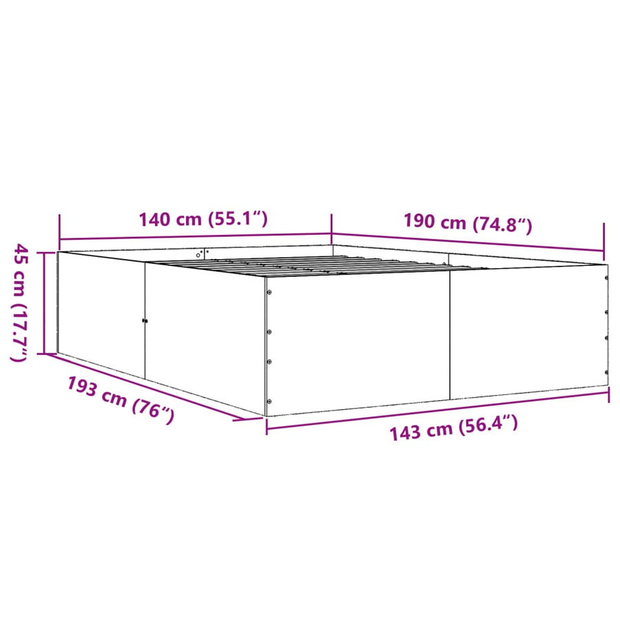 Bedframe LED massief hout zwart 140x190 cm