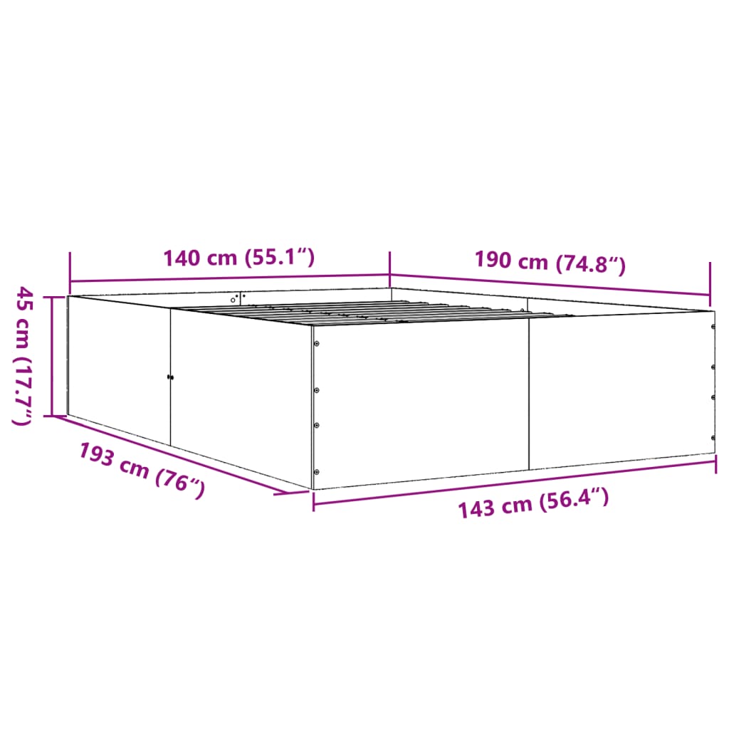 Bedframe bewerkt hout grijs sonoma eikenkleurig 140x190 cm