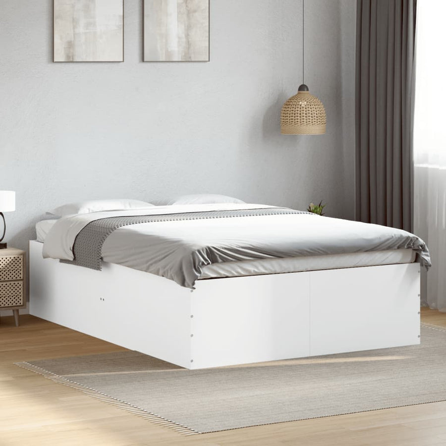 Bedframe bewerkt hout wit 135x190 cm