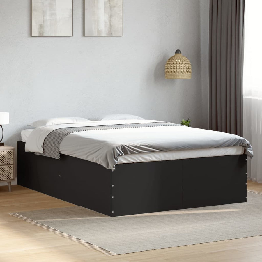 Bedframe bewerkt hout zwart 135x190 cm