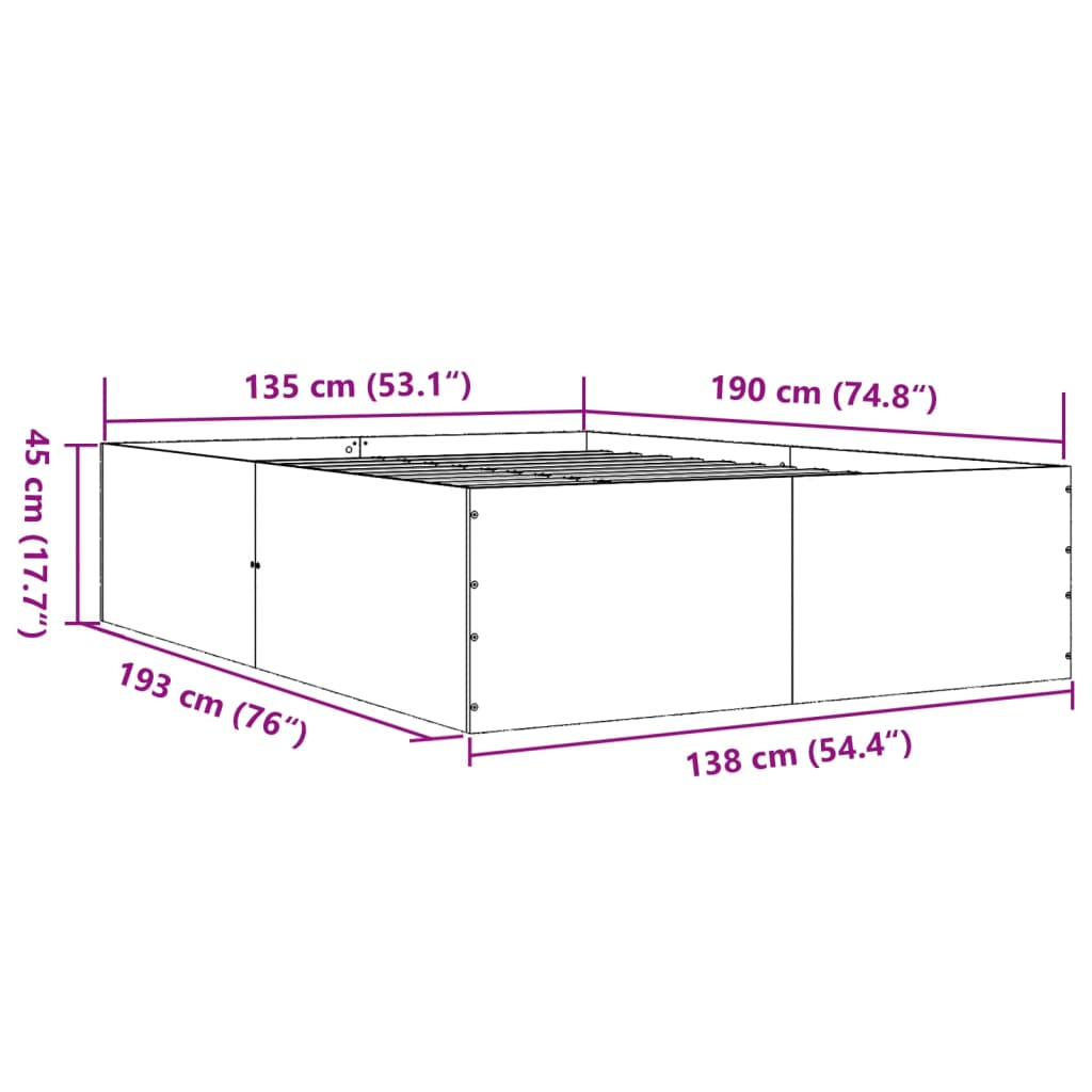 Bedframe bewerkt hout betongrijs 135x190 cm