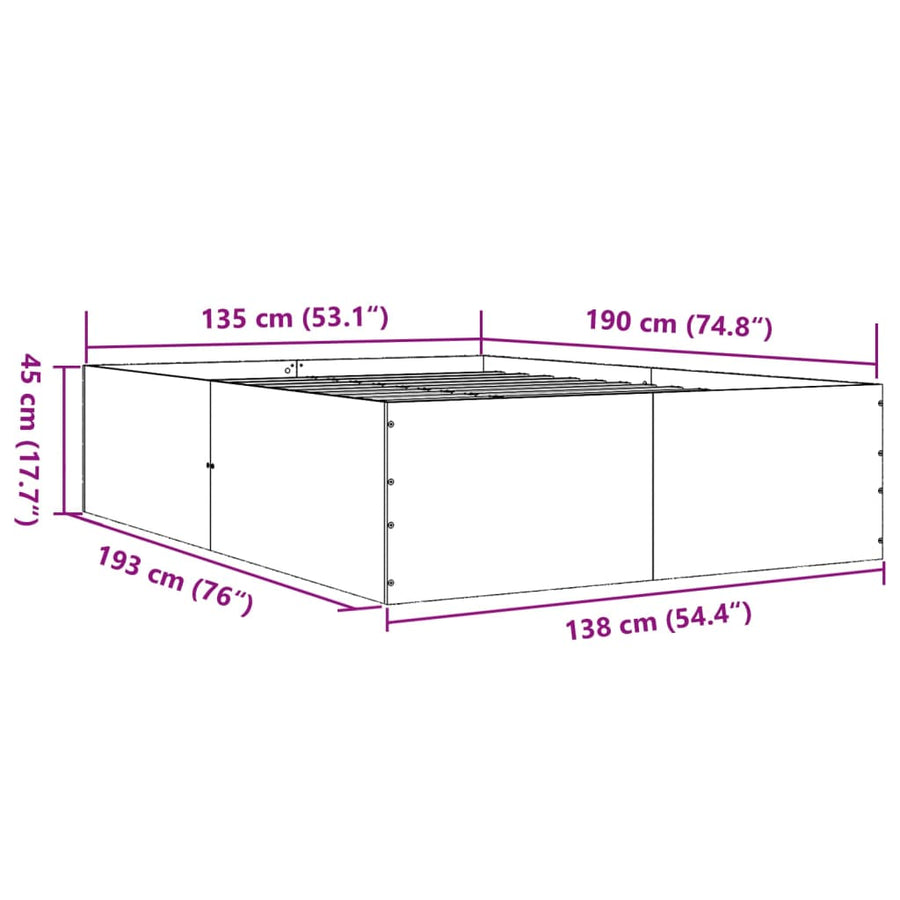 Bedframe bewerkt hout betongrijs 135x190 cm