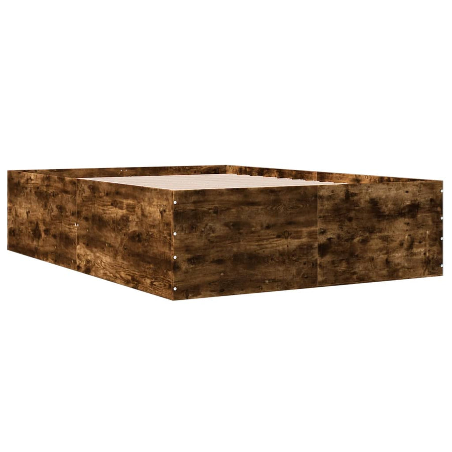 Bedframe bewerkt hout gerookt eikenkleurig 135x190 cm