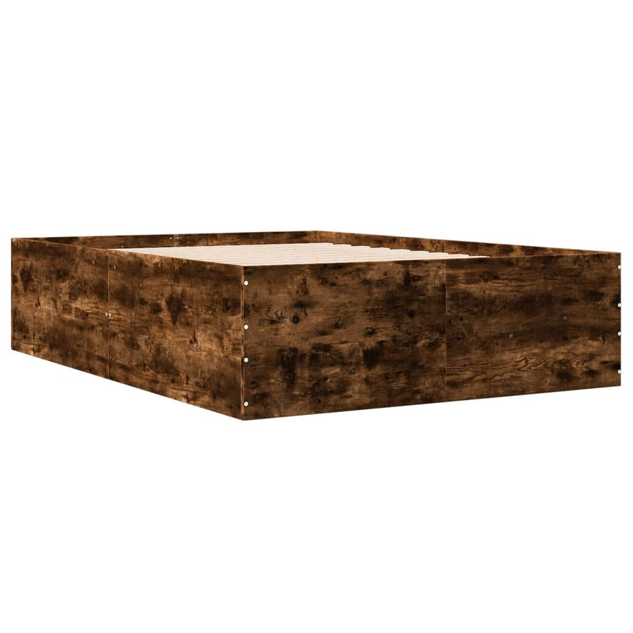 Bedframe bewerkt hout gerookt eikenkleurig 135x190 cm