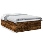 Carved smoked oak-colored wooden bed frame 135x190 cm