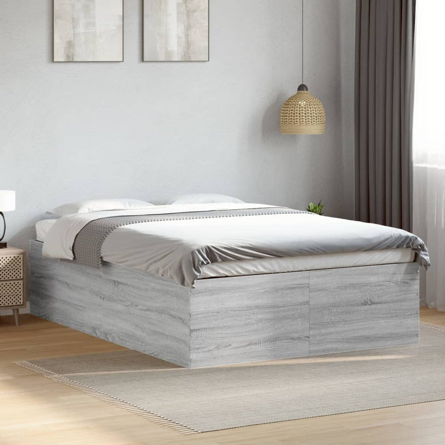 Bedframe bewerkt hout grijs sonoma eikenkleurig 135x190 cm