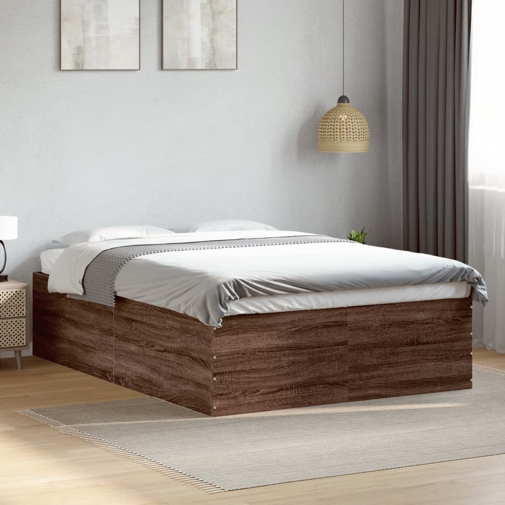 Bedframe bewerkt hout bruin eikenkleur 135x190 cm