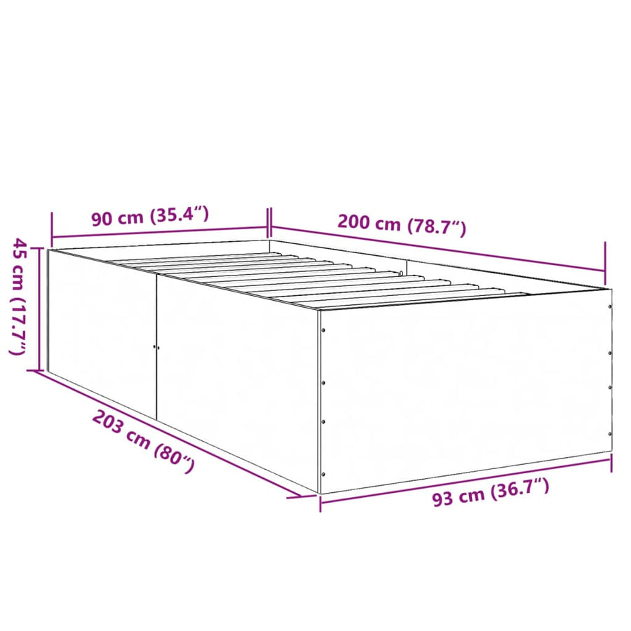Bedframe bewerkt hout zwart 90x200 cm