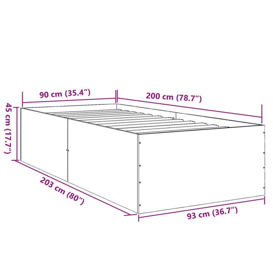 Bedframe bewerkt hout bruin eikenkleur 90x200 cm