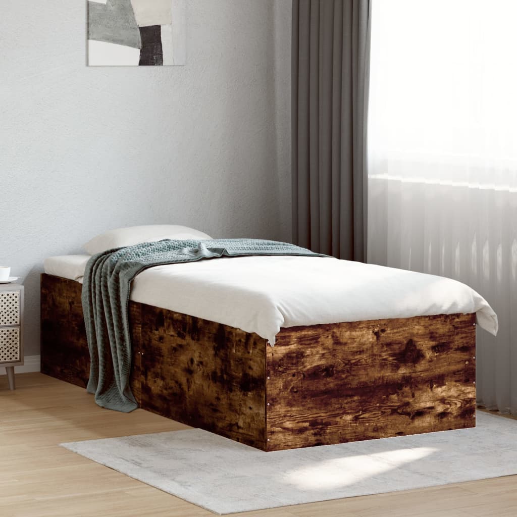 Bedframe bewerkt hout gerookt eikenkleurig 90x190 cm