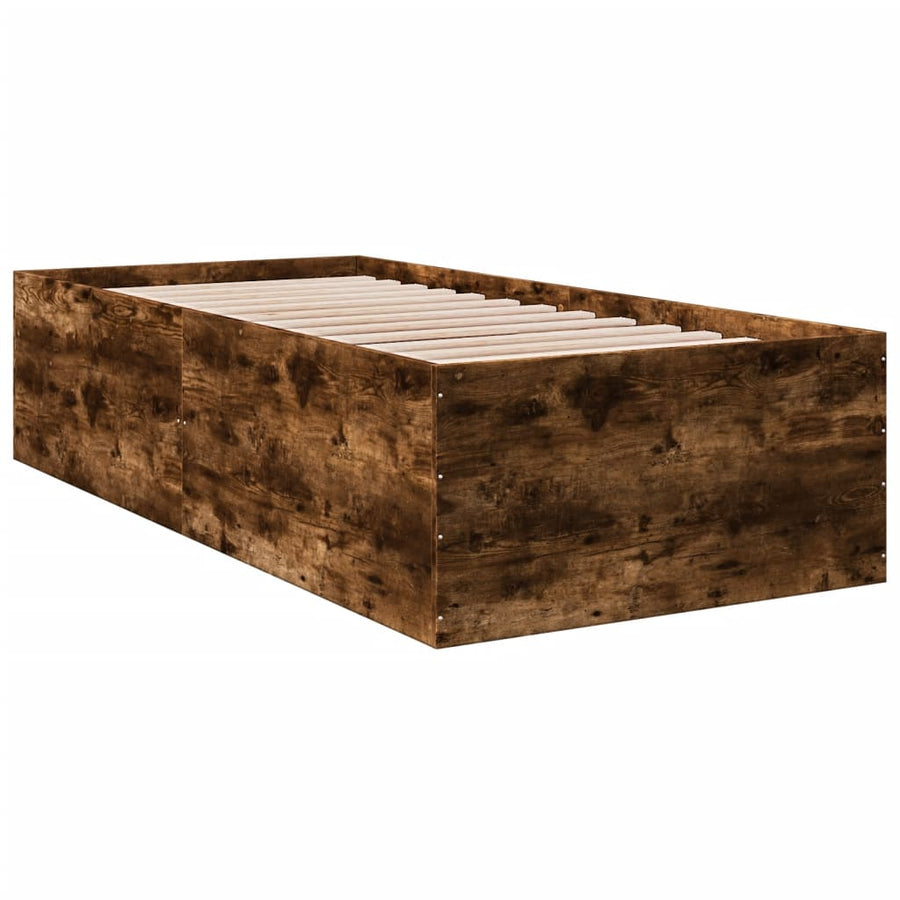 Bedframe bewerkt hout gerookt eikenkleurig 90x190 cm